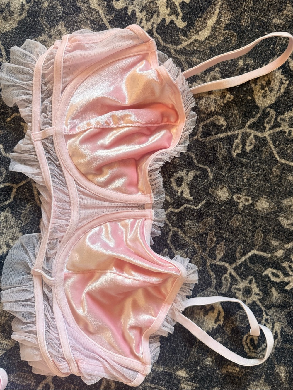 Auden Pink Satin Bralette & Thong Set with Ruffle Trim - Picture 2 of 8